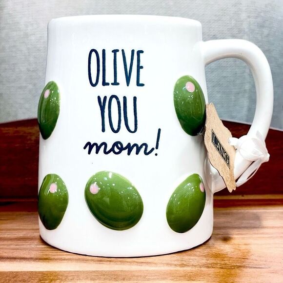 NWT Gorgeous LANG “OLIVE YOU MOM” 3D Green Olives in White Glossy Ceramic Mug - Picture 1 of 12